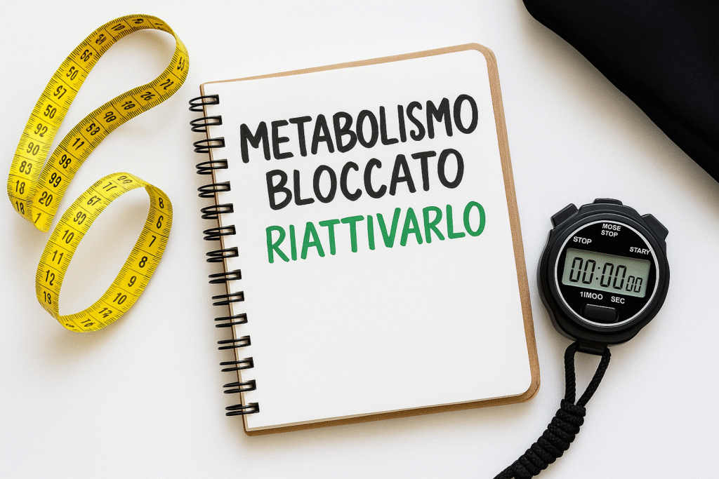 Taccuino con scritta “RICOMINCIARE LA DIETA”, metro da sarto e mela verde